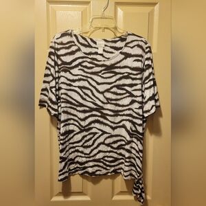 Chico's Brown And Cream Zebra Print Blouse With Side Tie - Excellent Condition